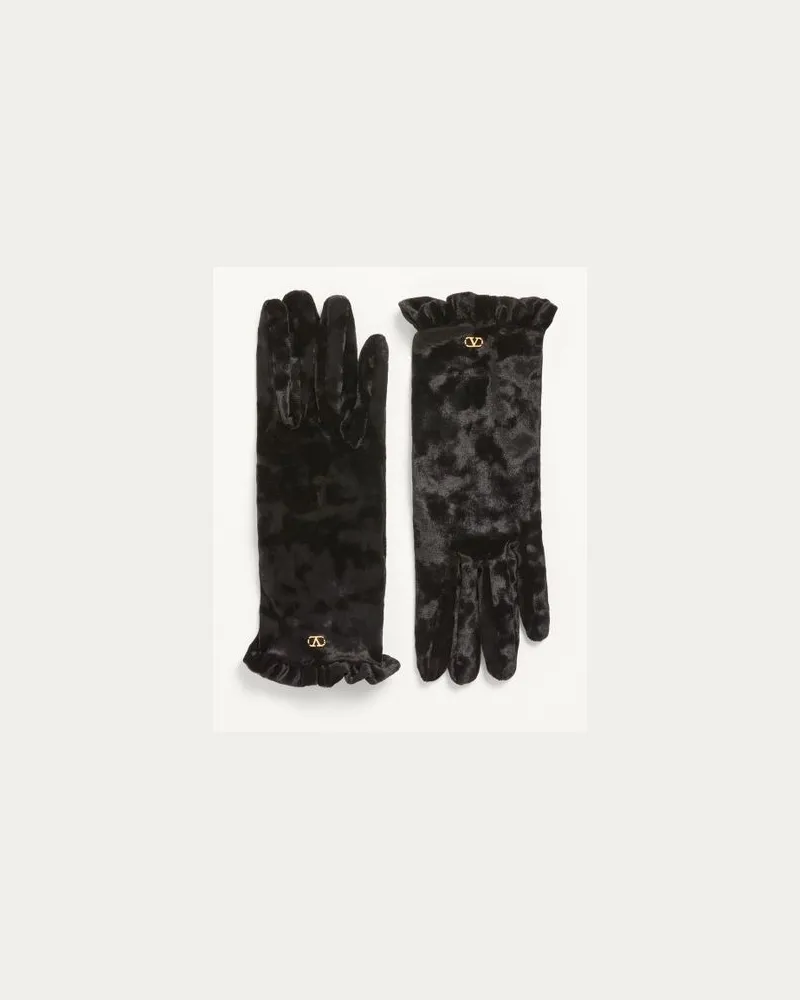 Valentino Garavani VLogo Signature Chenille-Handschuhe Frau SCHWARZ/GOLD Schwarz