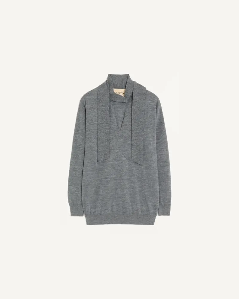 Valentino Garavani Wollpullover mit Schal Frau GRAU Grau