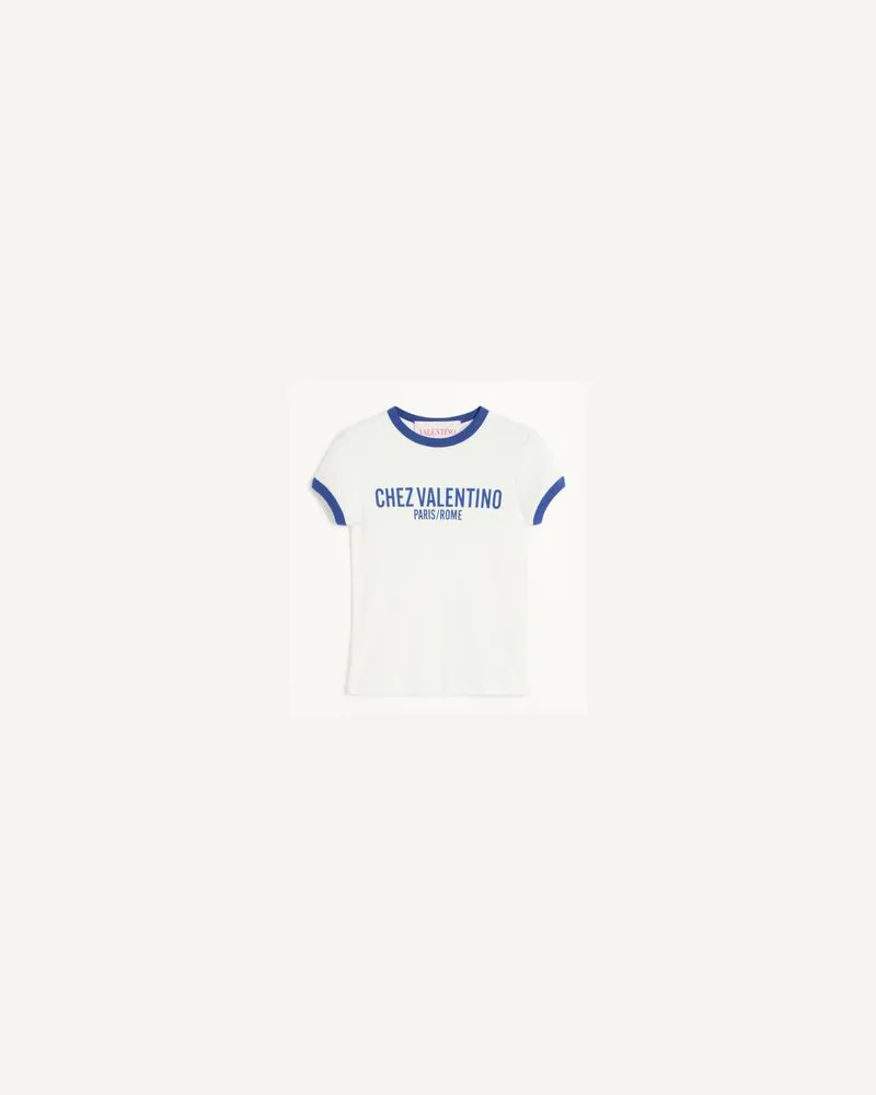Valentino Garavani T-Shirt Aus Jersey Cotton Frau ELFENBEIN/ELECTRIC BLUE Elfenbein