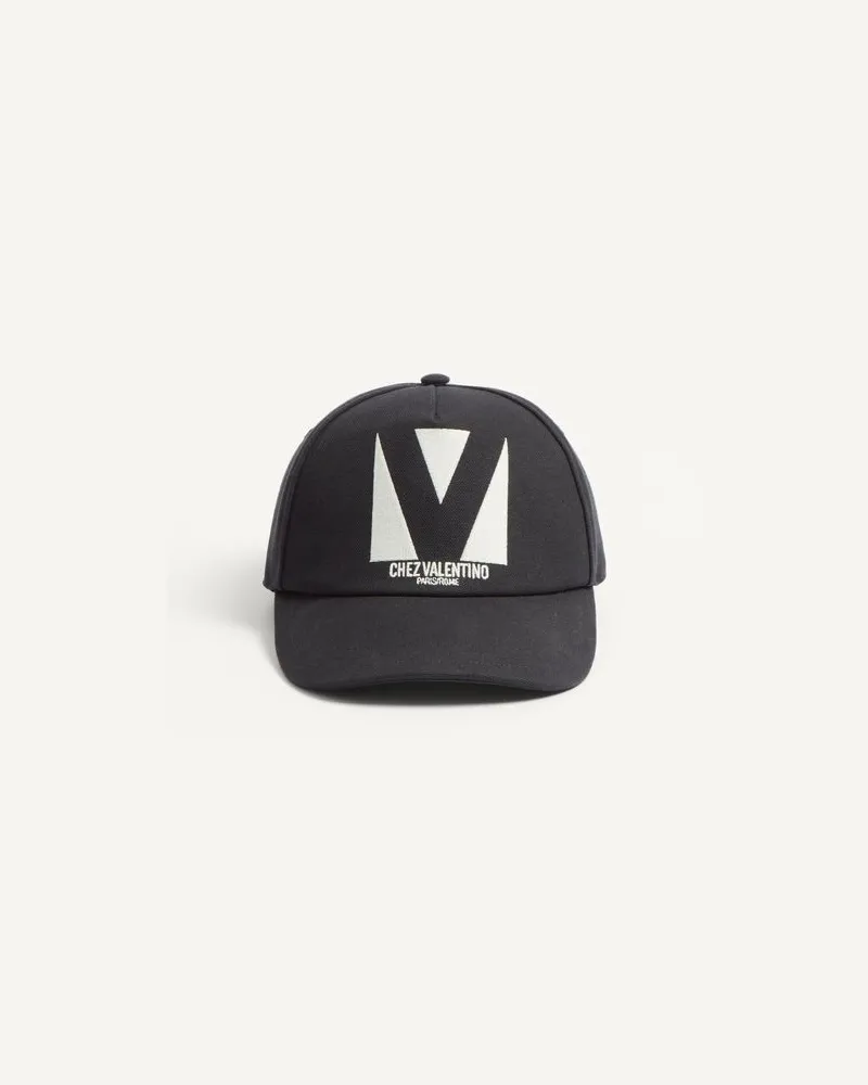 Valentino Garavani Chez Valentino Basecap Aus Baumwolle Mit Stickerei Mann SCHWARZ/ELFENBEIN Schwarz