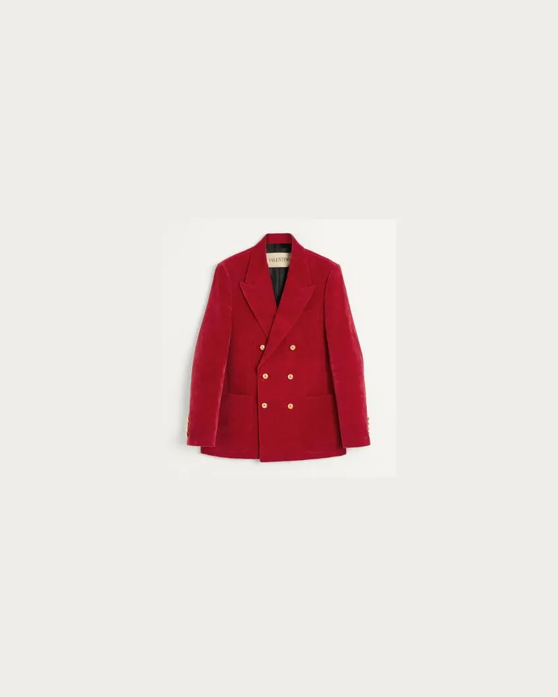 Valentino Garavani Zweireihige Jacke Aus Gewaschener Baumwolle Und Leinen-Samt Mann CRAB Crab