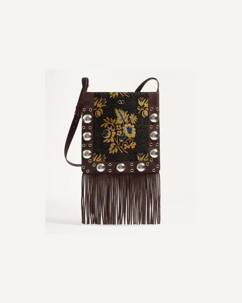 Valentino Garavani Valentino Garavani Nellcôte Schultertasche Aus Jacquard-Stoff Mit Fransen Mann MULTICOLOR/TESTA DI MORO Multicolor