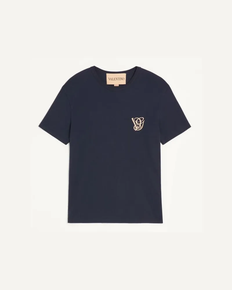 Valentino Garavani T-Shirt Aus Baumwolle Mit Vg-Patch Mann MARINEBLAU Marineblau