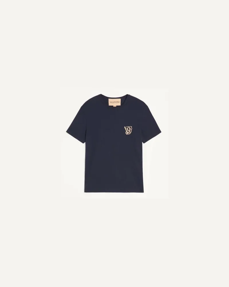 Valentino Garavani T-Shirt Aus Baumwolle Mit Vg-Patch Mann MARINEBLAU Marineblau