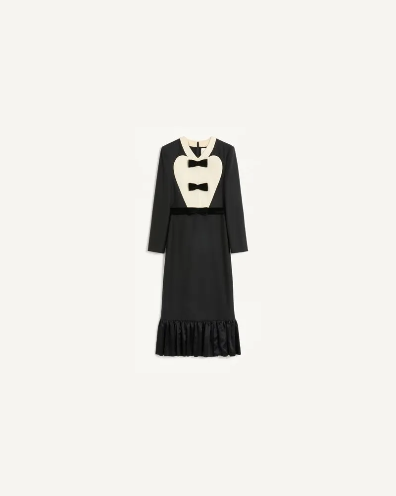 Valentino Garavani Midikleid Aus Schurwolle Mit Schleifen Frau SCHWARZ/SOFT BEIGE Schwarz