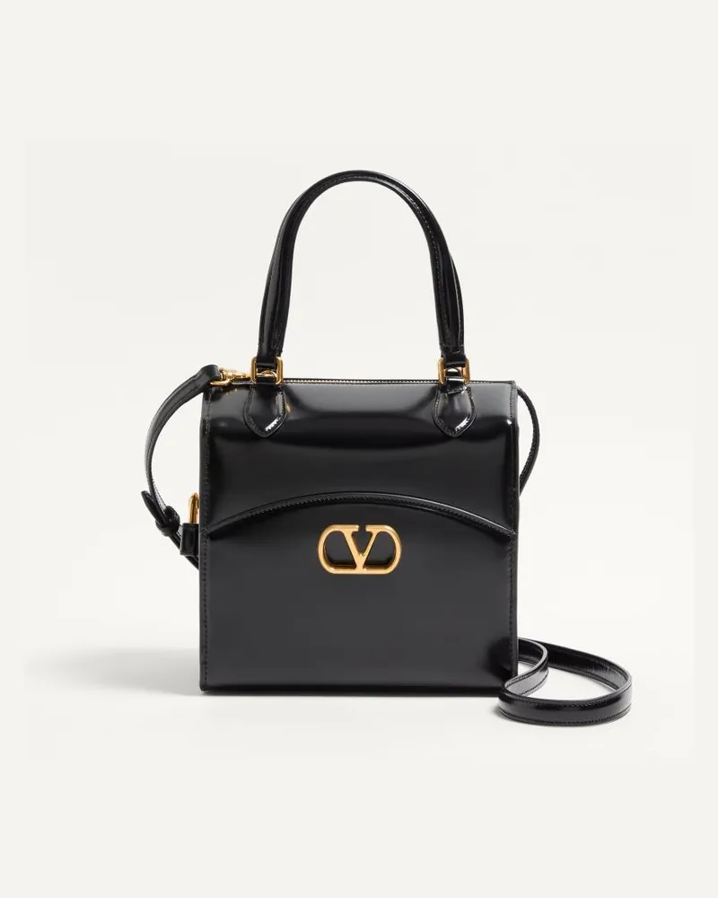 Valentino Garavani Valentino Garavani Vain-Case Bowlingtasche Aus Glänzendem Kalbsleder Mit Vlogo Signature-Detail In Metallic Frau SCHWARZ Schwarz