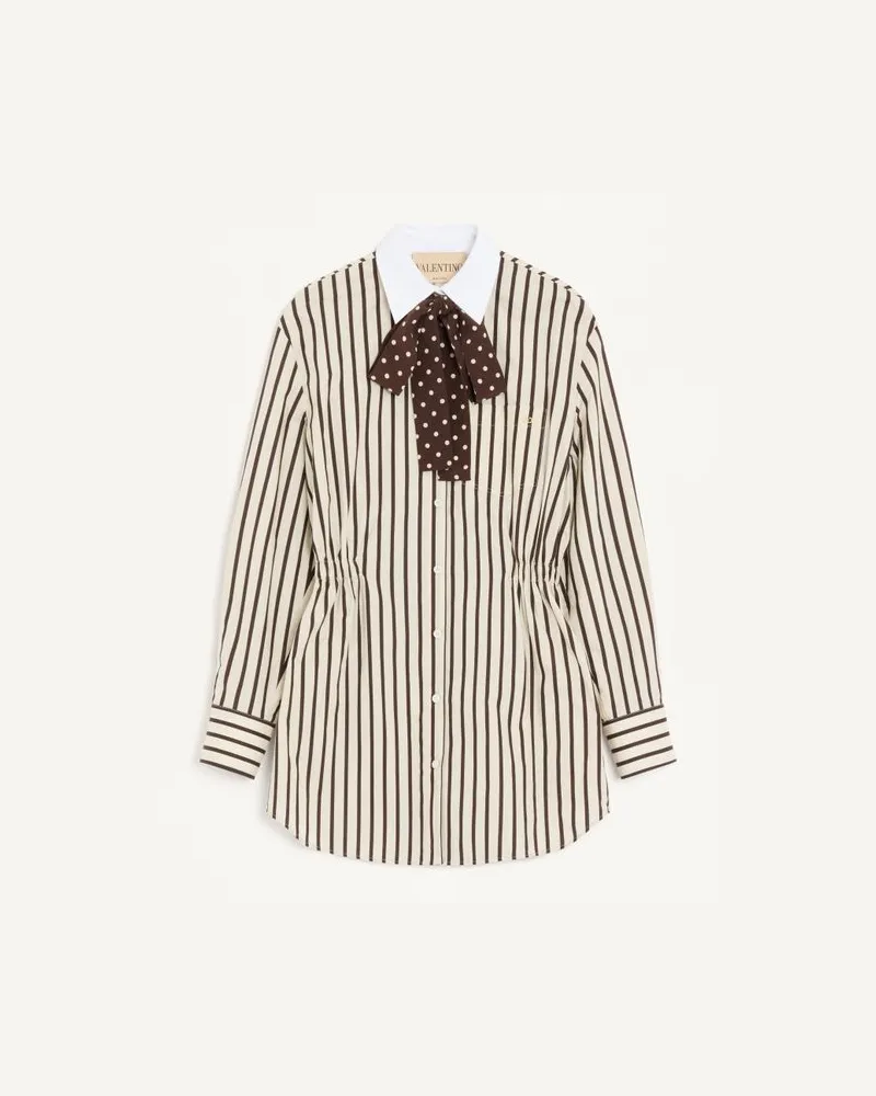 Valentino Garavani Midi-Kleid aus bedrucktem gestreiftem Poplin Frau ELFENBEIN/SCHOKOLADE Elfenbein