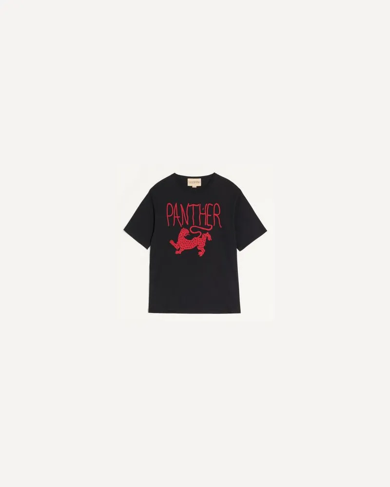 Valentino Garavani Bedrucktes T-Shirt Aus Baumwolle Frau SCHWARZ/ ROT Schwarz
