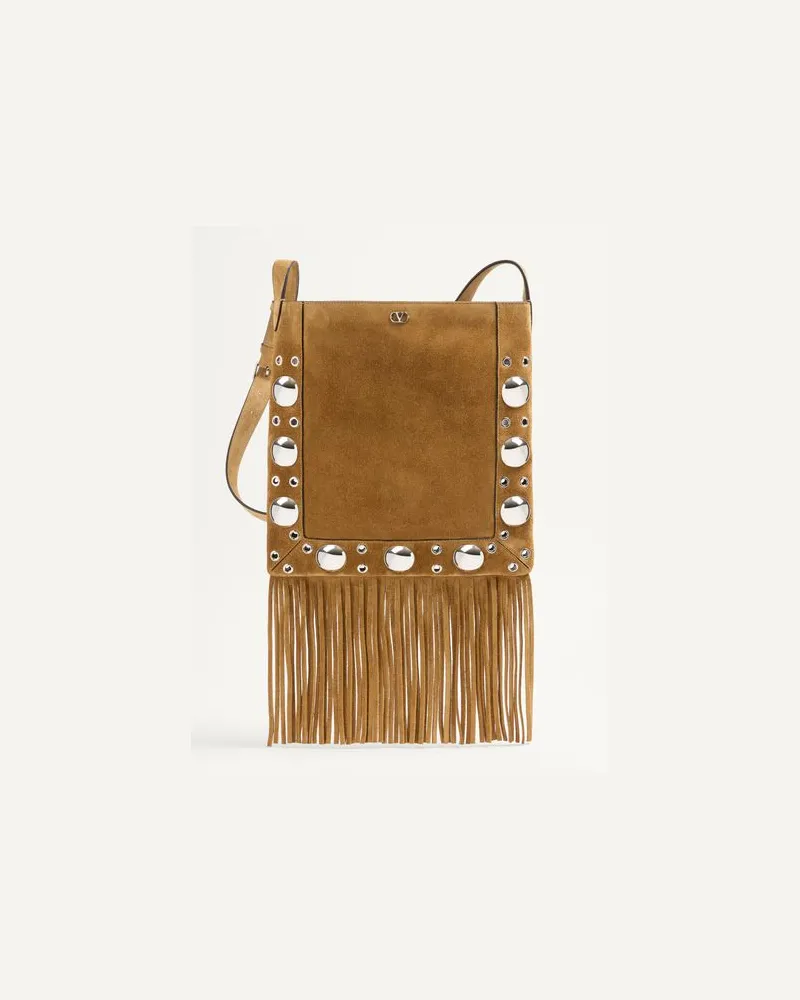 Valentino Garavani Valentino Garavani Nellcôte Schultertasche Aus Wildleder Mit Fransen Frau HAVANA BEIGE Havana