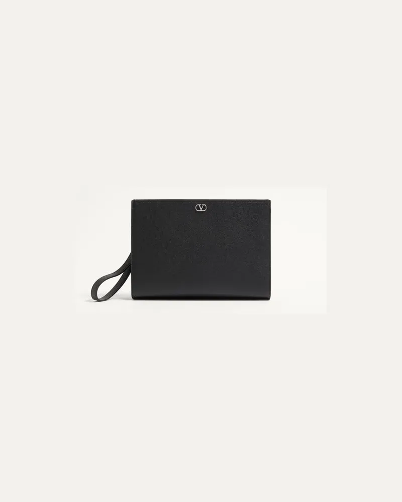 Valentino Garavani Valentino Garavani Vlogo Signature Pochette Aus Genarbtem Kalbsleder Mann SCHWARZ Schwarz