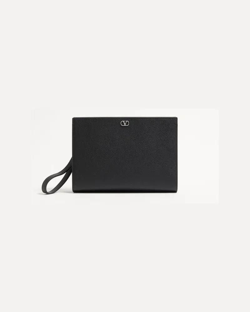 Valentino Garavani Valentino Garavani Vlogo Signature Pochette Aus Genarbtem Kalbsleder Mann SCHWARZ Schwarz
