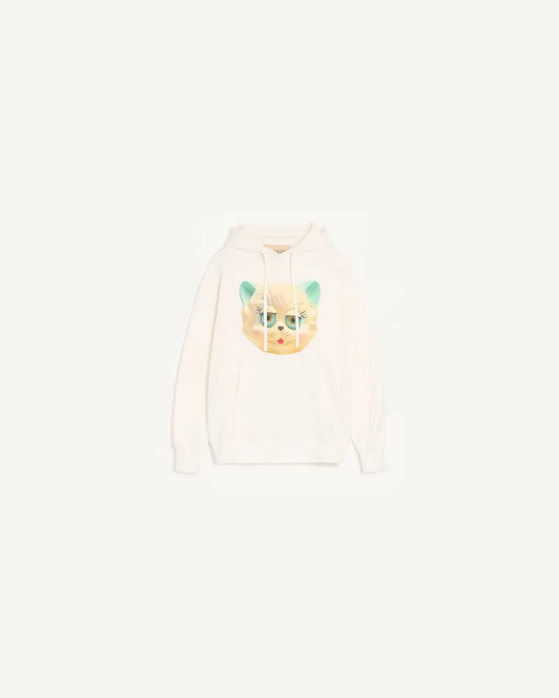 Valentino Garavani Valentino Kapuzensweatshirt aus Baumwolle mit Le Chat De La Maison-Print Mann ELFENBEIN Elfenbein