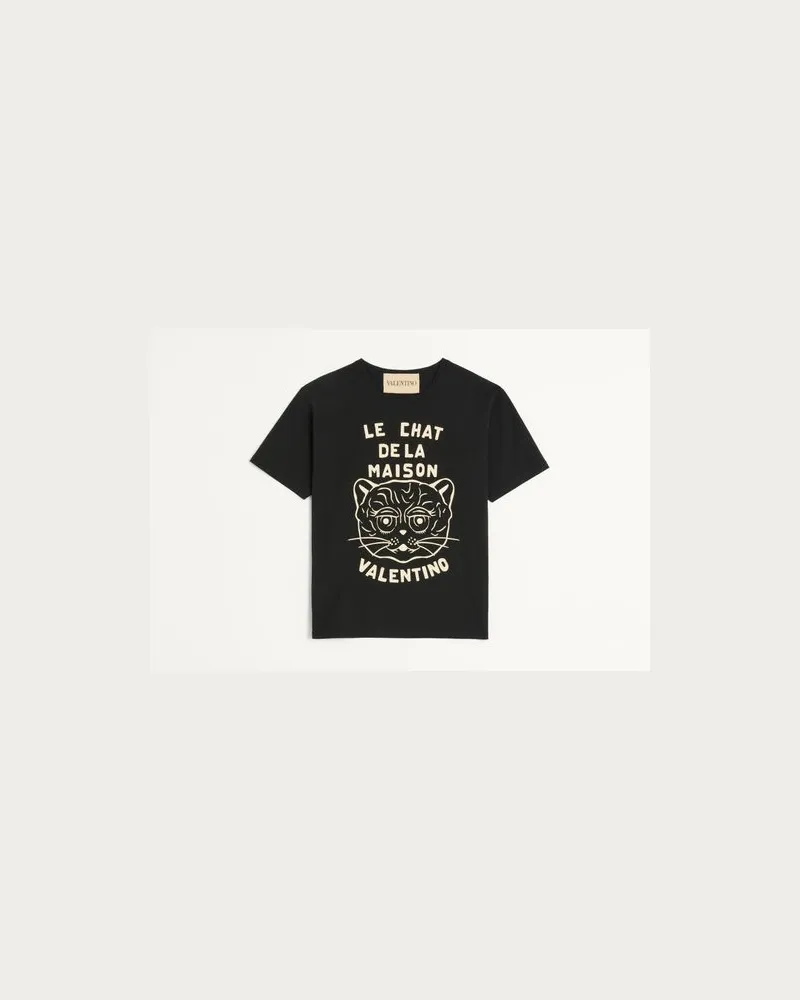 Valentino Garavani T-Shirt Aus Baumwolle Mit Le Chat De La Maison Print Mann SCHWARZ/BUTTER Schwarz