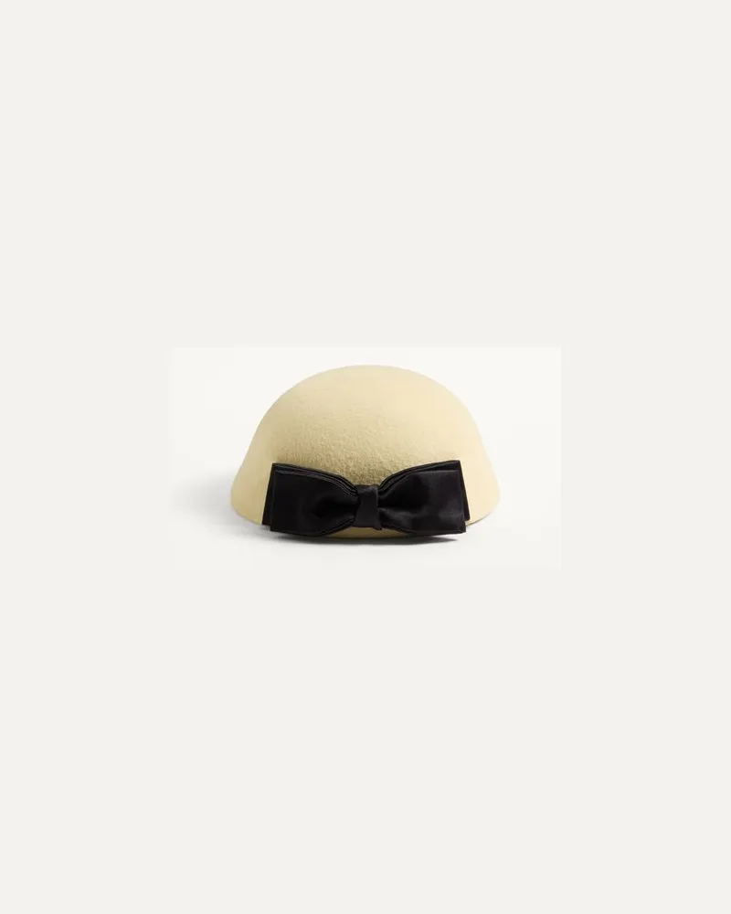 Valentino Garavani Vlogo Signature Hut Aus Kaninchenfell Mit Satinschleife Frau CREME/SCHWARZ Creme