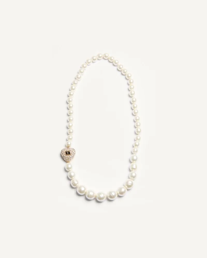 Valentino Garavani COEUR ROYAL HALSKETTE AUS METALL, EMAILLE, PERLEN UND SWAROVSKI® KRISTALLEN Frau GOLD/SCHWARZ/CRYSTAL/CREME Gold