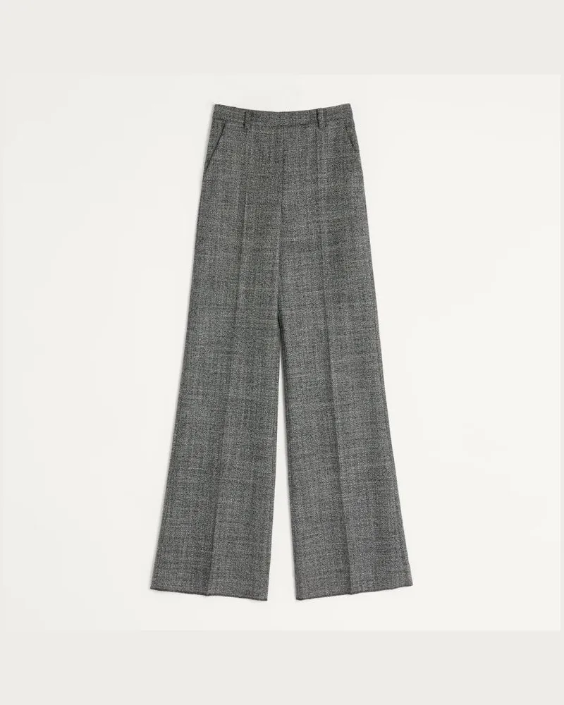 Valentino Garavani Palazzo-Hose Aus Mouliné-Wolle Mit Ausgefranstem Saum Frau WEISS/ SCHWARZ Weiss