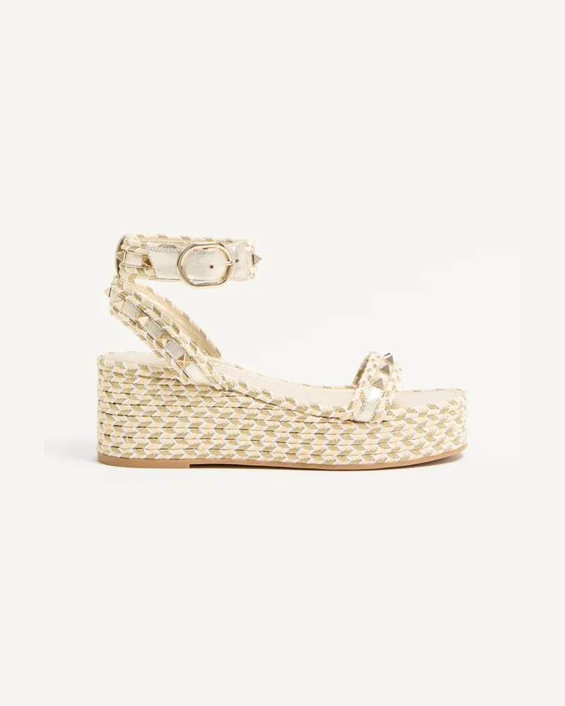 Valentino Garavani Rockstud Flatform Sandalen Aus Laminiertem Nappaleder 45 Mm Frau NATUR/ELFENBEIN/GOLD/PLATIN Natur