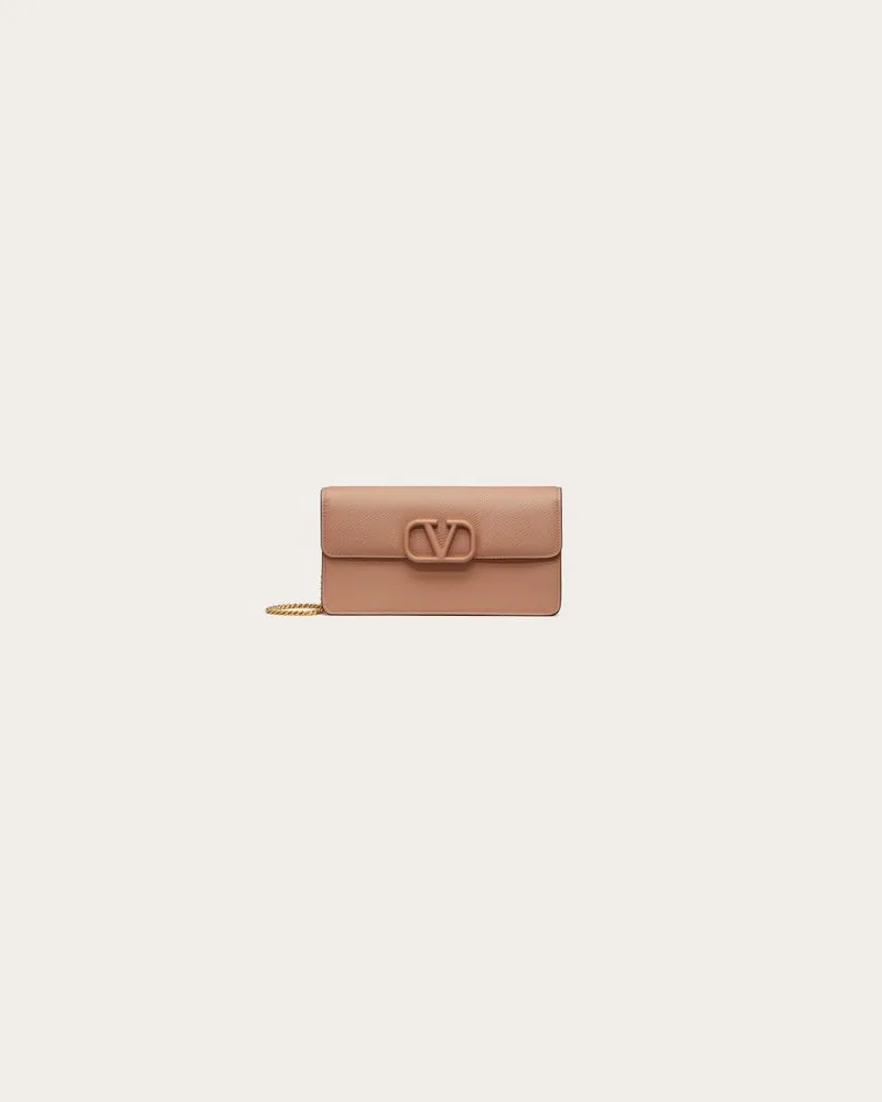 Valentino Garavani Portemonnaie Vlogo Signature Aus Gekörntem Kalbsleder Mit Kettenriemen Frau ROSE CANNELLE Rose