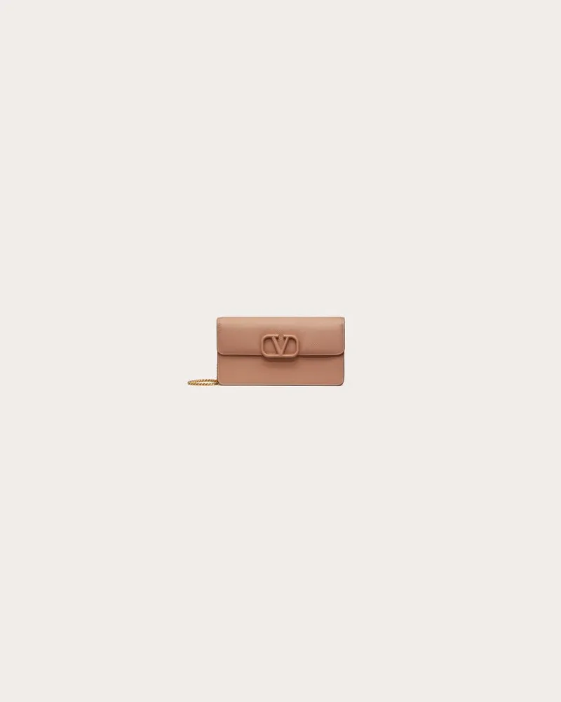 Valentino Garavani Portemonnaie Vlogo Signature Aus Gekörntem Kalbsleder Mit Kettenriemen Frau ROSE CANNELLE Rose