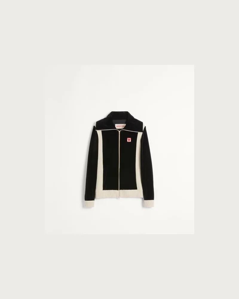 Valentino Garavani Chez Valentino Sweatshirt Aus Chenille Mit Rollkragen, Reissverschluss Und Patch Mann SCHWARZ Schwarz