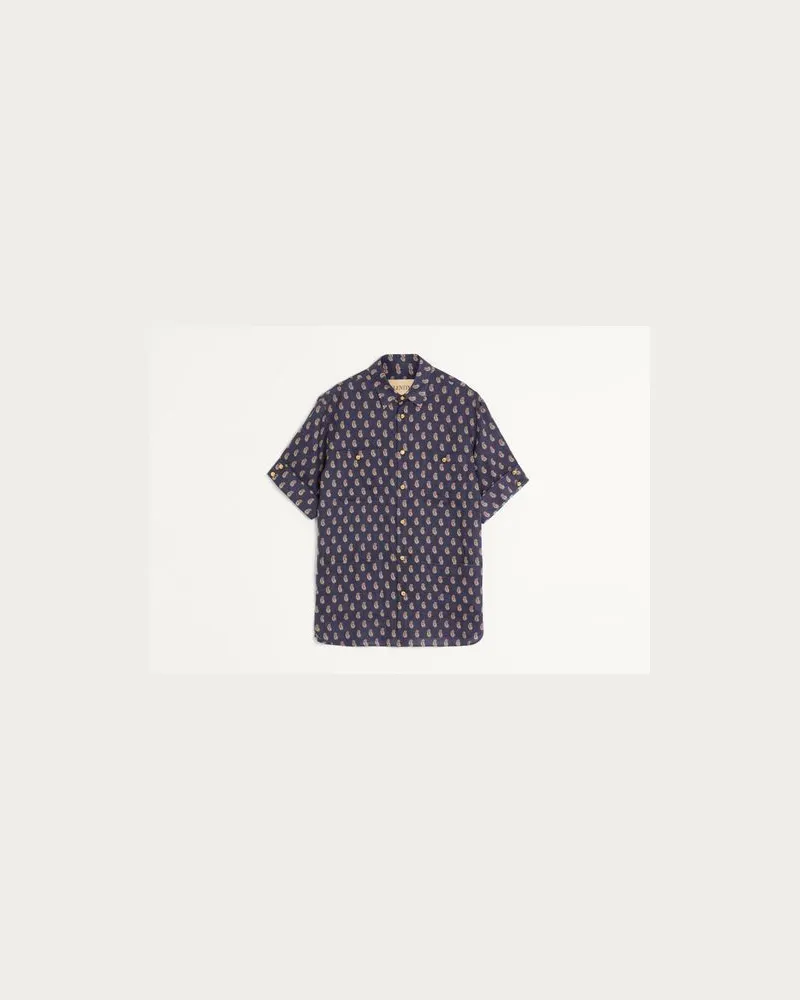 Valentino Garavani Leichtes Leinenhemd Mit Voyage Imaginaire-Print Mann MARINEBLAU/CREME/ROT Marineblau