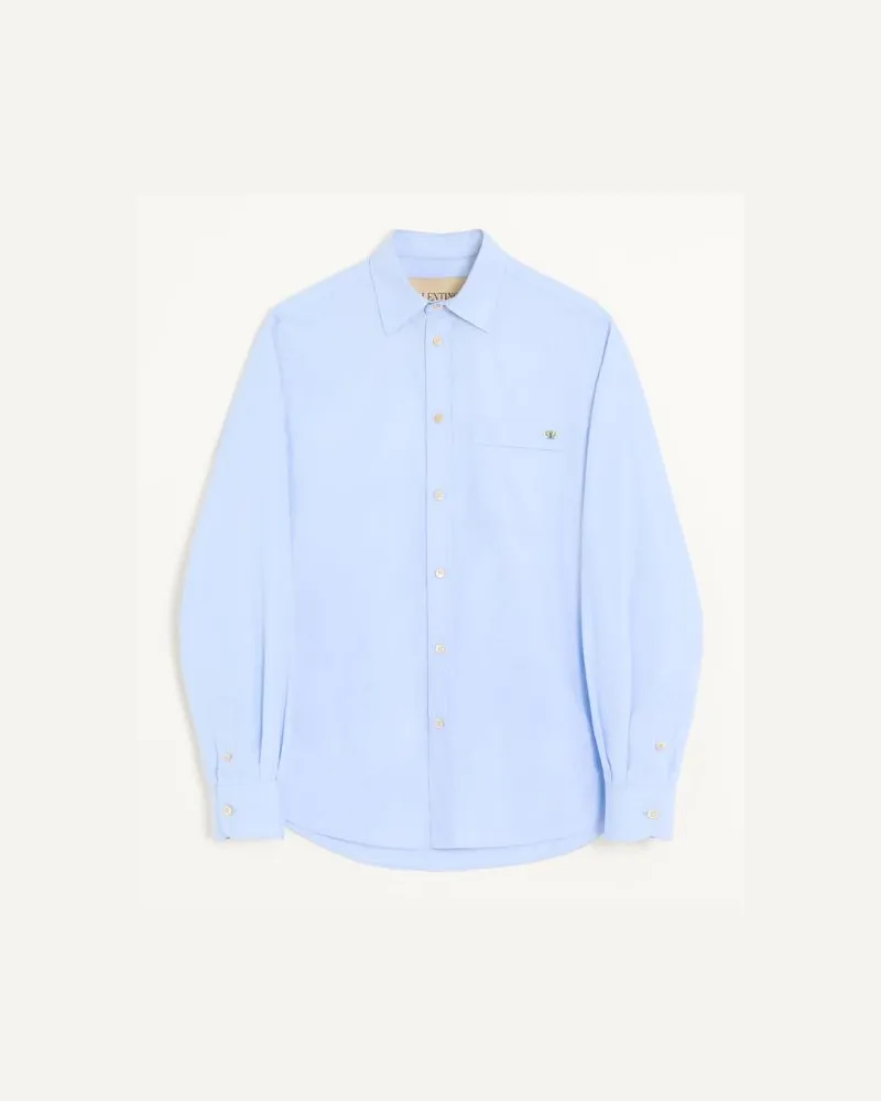 Valentino Garavani Valentino Fil-à-Fil Baumwollhemd mit Butterfly-Stickerei Mann HIMMELBLAU Himmelblau