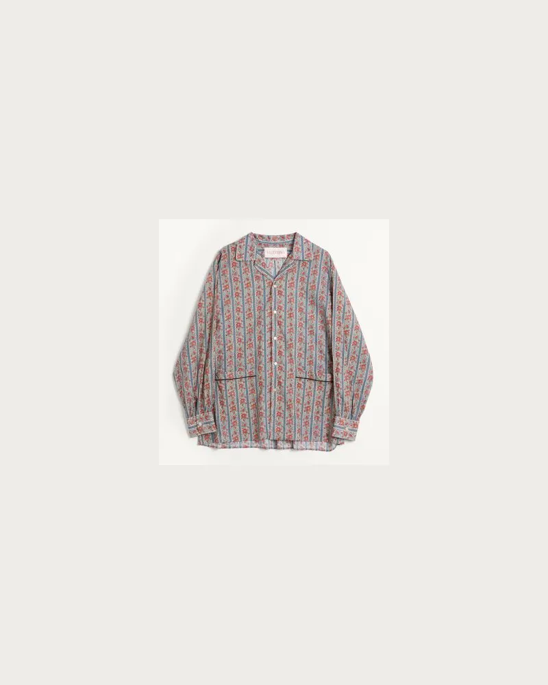 Valentino Garavani Hemd Im Pyjama-Stil Aus Baumwollmusselin Mit Voyage Imaginaire Print Mann BEIGE/BLAU/ROT Beige