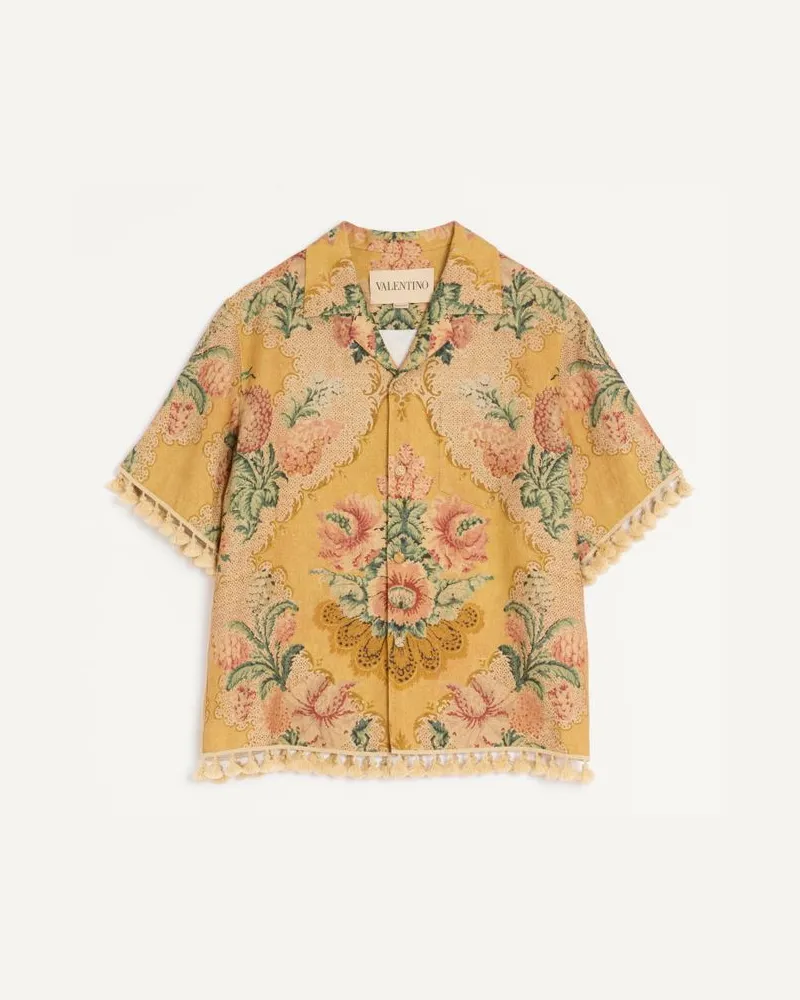 Valentino Garavani Valentino Bowlinghemd aus Leinen mit Apres L'Hiver-Print Mann MULTICOLOR Multicolor