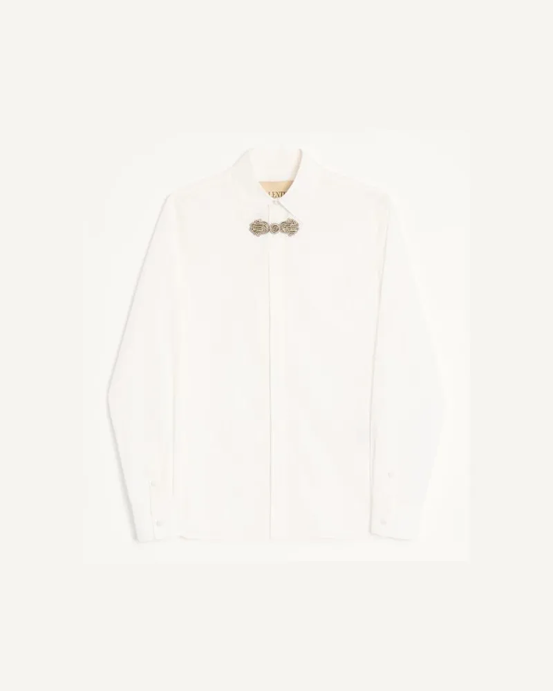 Valentino Garavani Valentino Langarmshirt aus Baumwoll-Popeline mit aufgesticktem Froschverschluss Mann WEISS/ SCHWARZ Weiss