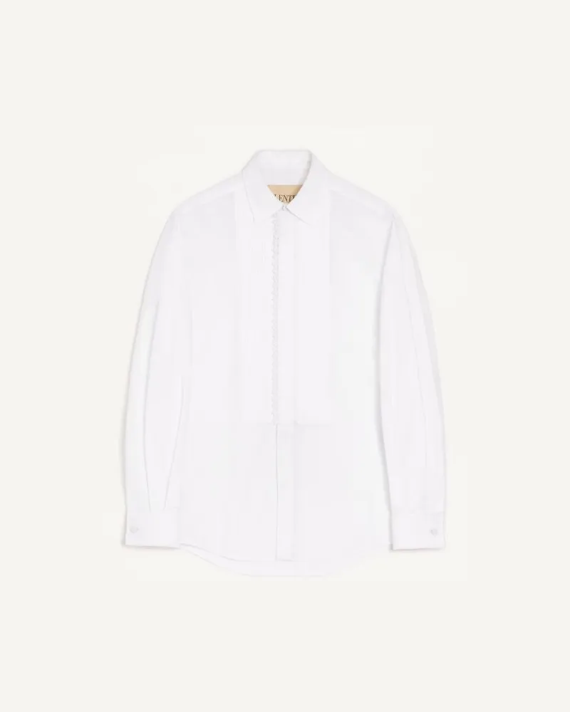 Valentino Garavani Valentino Hemd aus Baumwoll-Popeline mit plissiertem Plastron und Spitzendetails Mann WEIß Weiß