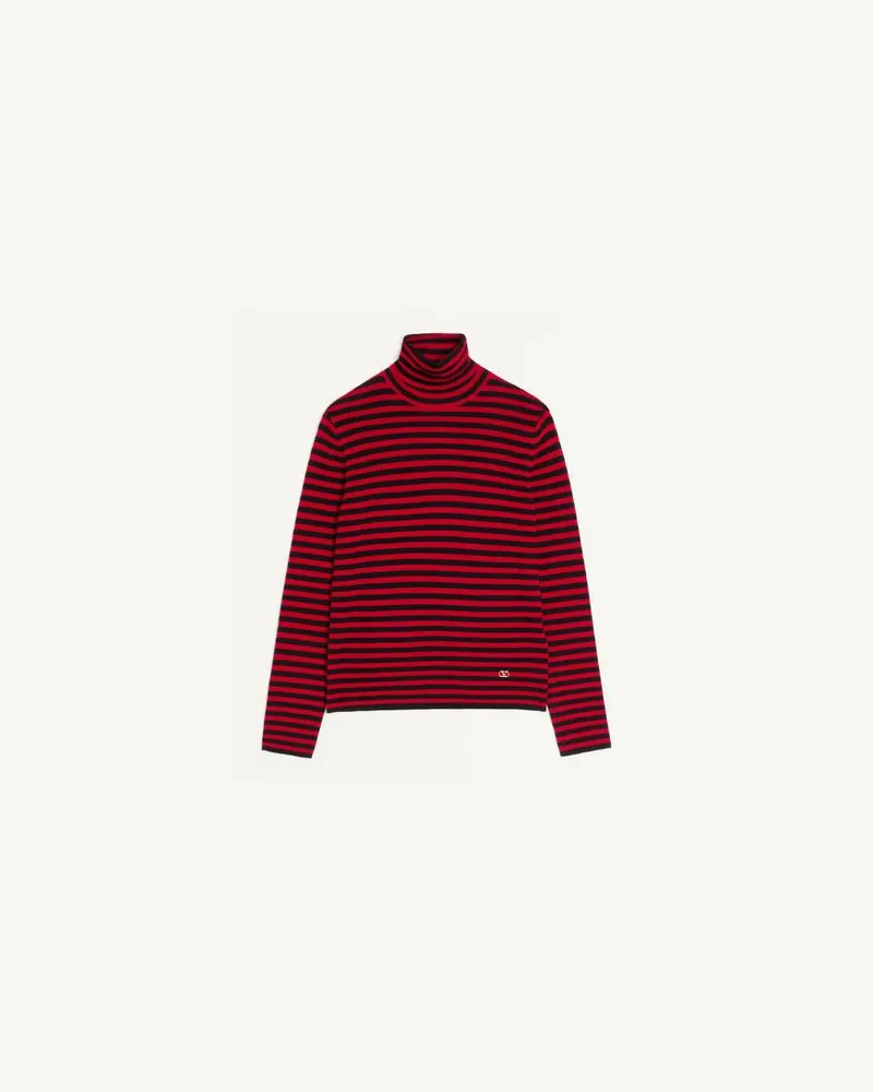 Valentino Garavani Valentino Hochgeschlossener Pullover aus Wolle mit VLogo Patch Mann ROT/SCHWARZ Rot
