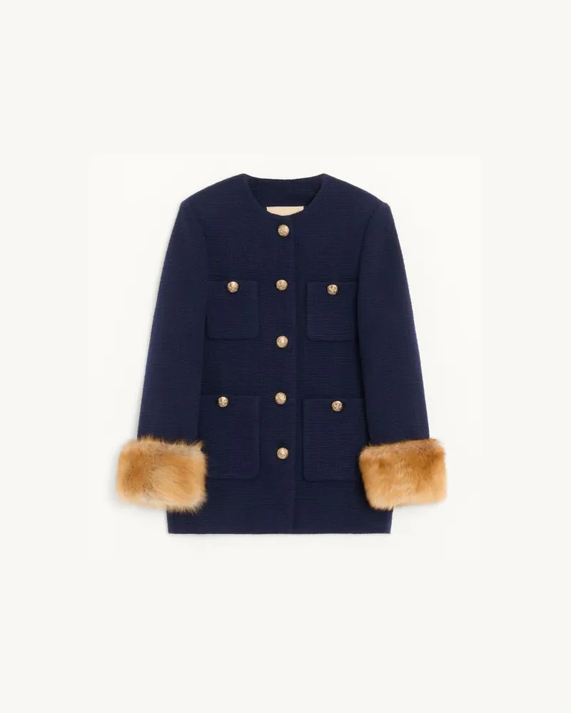 Valentino Garavani Cabanjacke Aus Plain Wool Tweed Frau MARINEBLAU Marineblau