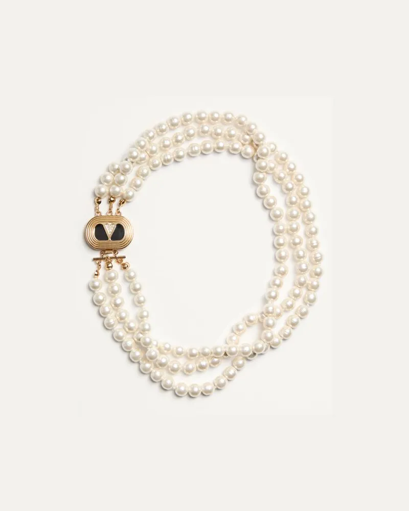Valentino Garavani Ovalette Halskette Aus Metall, Emaille, Perlen Und Swarovski® Kristallen Frau GOLD/SCHWARZ/CREME Gold
