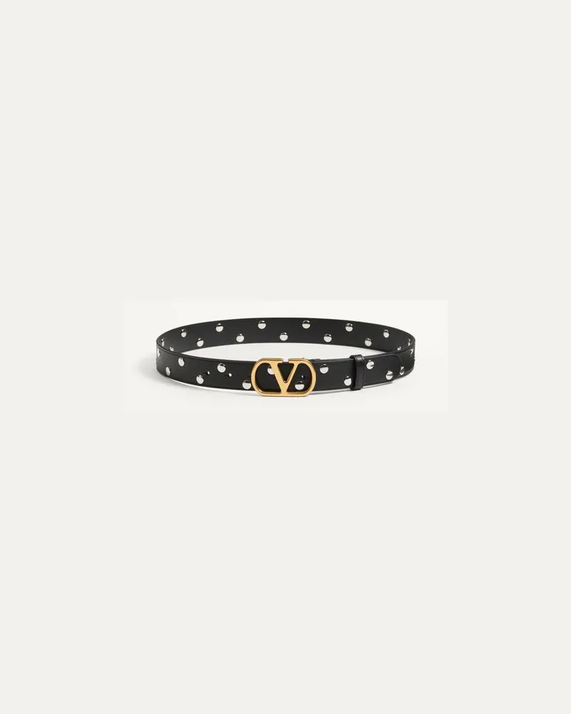 Valentino Garavani VLOGO SIGNATURE GÜRTEL AUS GLÄNZENDEM KALBSLEDER 30 MM Frau SCHWARZ Schwarz