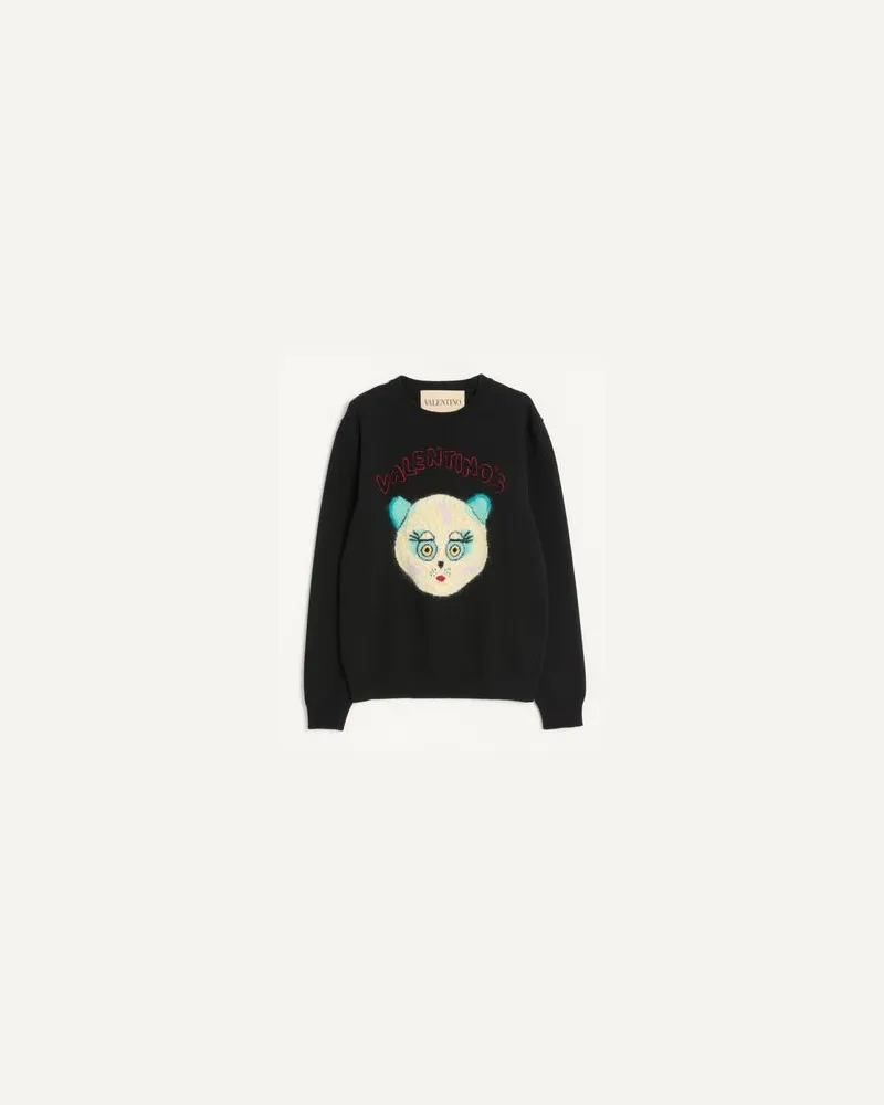 Valentino Garavani Pullover Aus Wolle Und Baumwolle Mit Le Chat De La Maison-Patch Mann SCHWARZ Schwarz