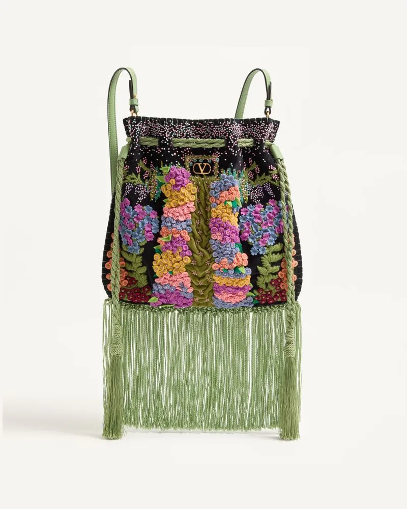 Valentino Garavani Valentino Garavani Nellcôte Alice Schultertasche Mit Stickerei Und Fransen Frau SCHWARZ/MEHRFARBIG Schwarz