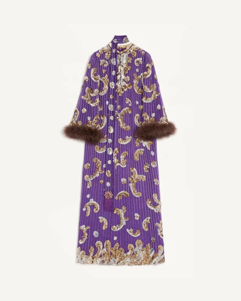 Valentino Garavani Besticktes Chiffonkleid mit Federn Frau VIOLETT Violett