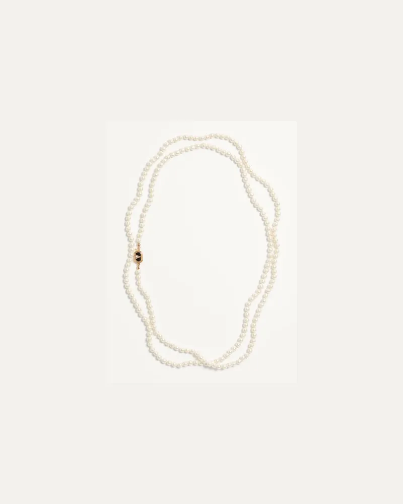 Valentino Garavani OVALETTE METALLKETTE MIT EMAILLE, KRISTALL UND SWAROVSKI® PERLE Frau GOLD/SCHWARZ/CRYSTAL/CREME Gold