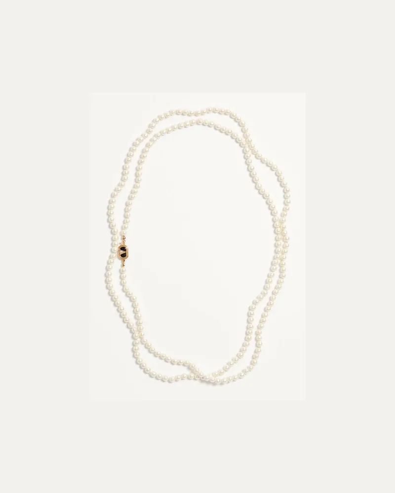 Valentino Garavani OVALETTE METALLKETTE MIT EMAILLE, KRISTALL UND SWAROVSKI® PERLE Frau GOLD/SCHWARZ/CRYSTAL/CREME Gold