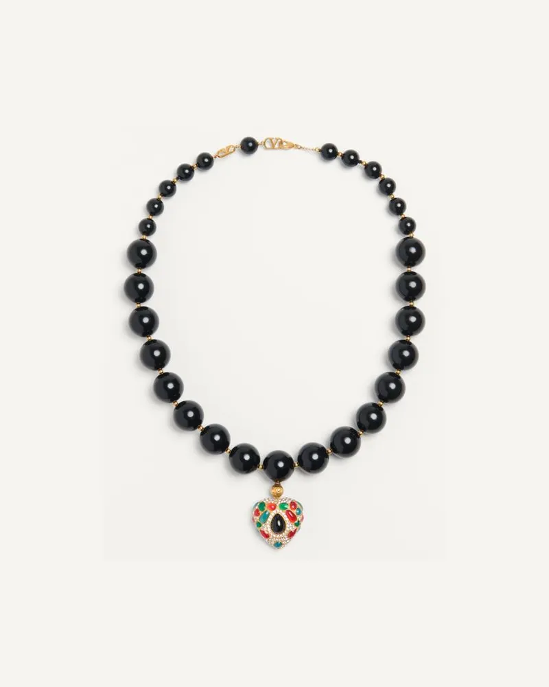 Valentino Garavani Valentino Garavani Coeur Royal Halskette Aus Metall, Kunstharz, Emaille Und Swarovski® Kristallen Mann ANTIQUE BRASS/ROT/SCHWARZ/CRYSTAL Antique