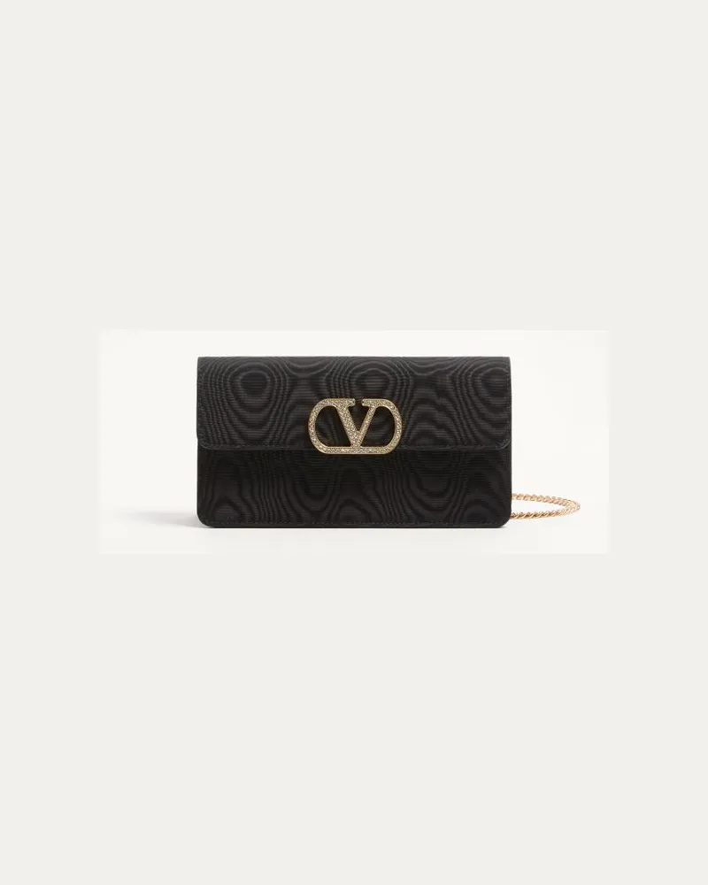 Valentino Garavani VLogo Signature Kettenportemonnaie aus Moiré-Stoff mit Juwel-Logo Frau SCHWARZ Schwarz