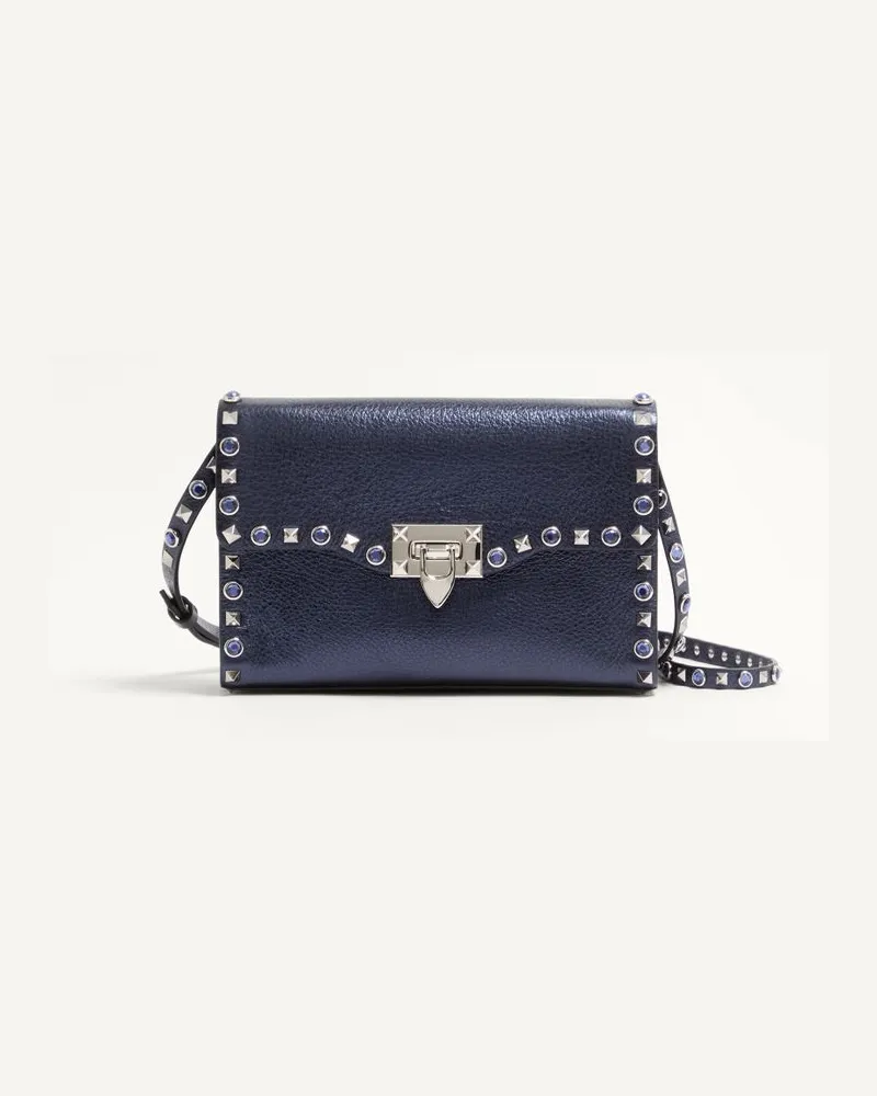Valentino Garavani Kleine Valentino Garavani Rockstud Umhängetasche Aus Beschichtetem Kalbsleder Mit Cabochon-Steinen Frau MARINEBLAU Marineblau