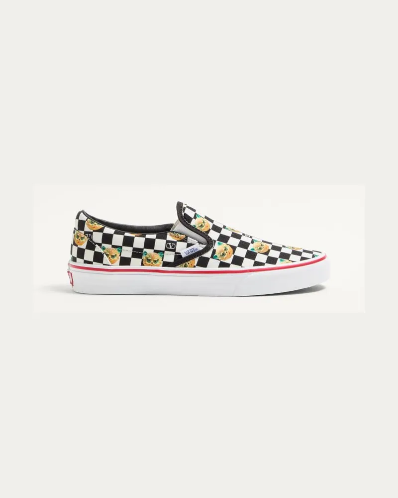 Valentino Garavani Valentino Garavani und Vans Slip-On-Sneaker aus Stoff mit Le Chat de La Maison-Print und VLogo-Schachbrettmuster Mann SCHWARZ/WEISS Schwarz