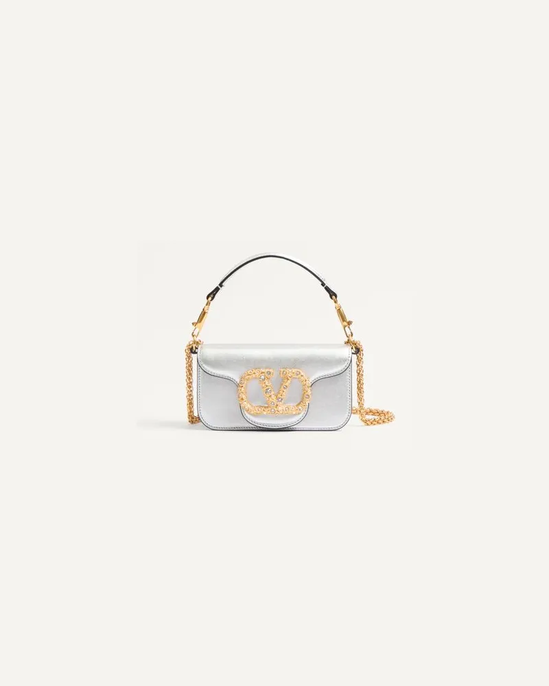 Valentino Garavani Valentino Garavani Locò Kleine Schultertasche Aus Laminiertem Kalbsleder Mit Schmucklogo Frau SILBER Silber