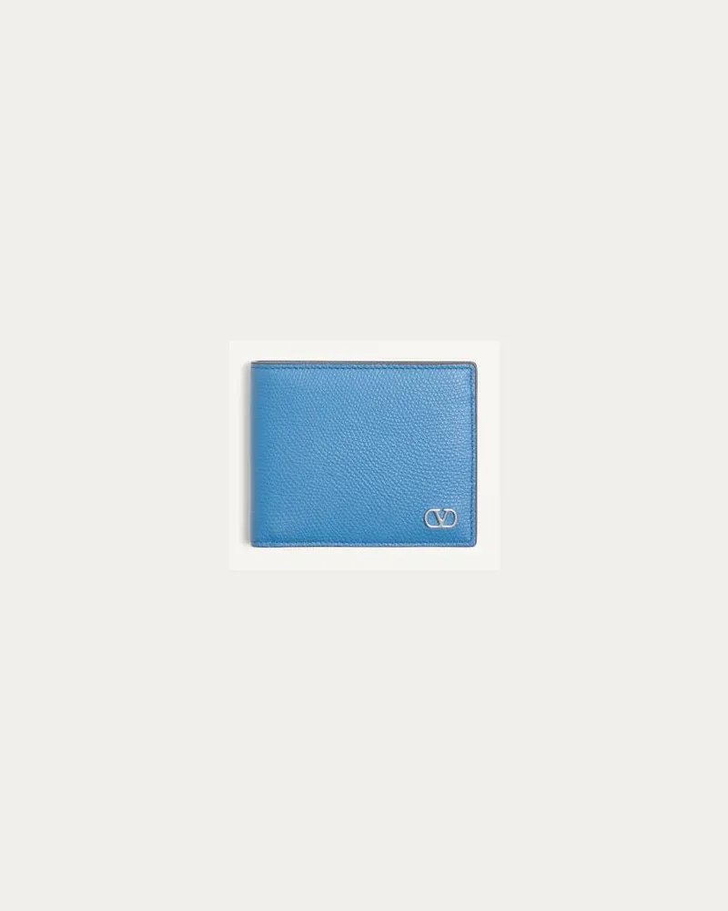 Valentino Garavani Valentino Garavani VLogo Signature Portemonnaie Aus Genarbtem Kalbsleder Mann HIMMELBLAU Himmelblau