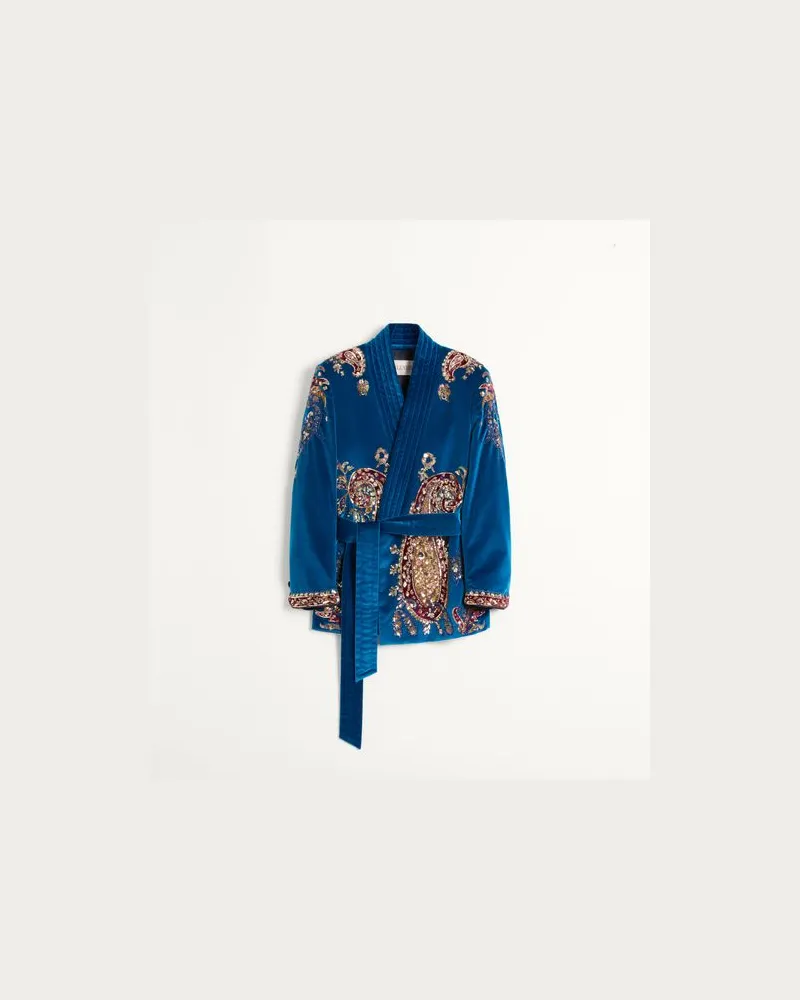Valentino Garavani Jacke Aus Baumwollsamt Mit Gürtel Und Paillettenstickerei Mann PRUSSIA Prussia