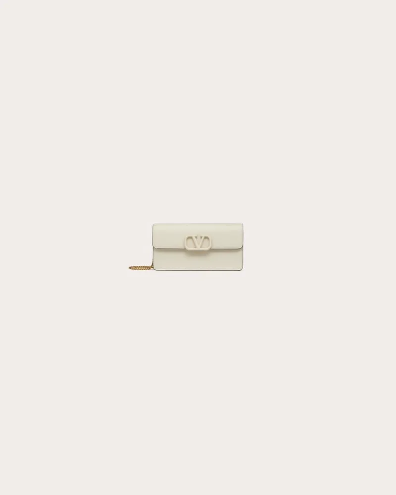 Valentino Garavani Portemonnaie Vlogo Signature Aus Gekörntem Kalbsleder Mit Kettenriemen Frau LIGHT IVORY Light