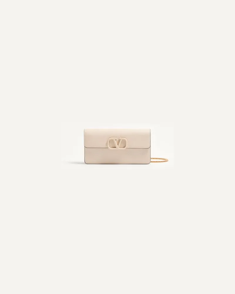 Valentino Garavani Portemonnaie Vlogo Signature Aus Gekörntem Kalbsleder Mit Kettenriemen Frau LIGHT IVORY Light