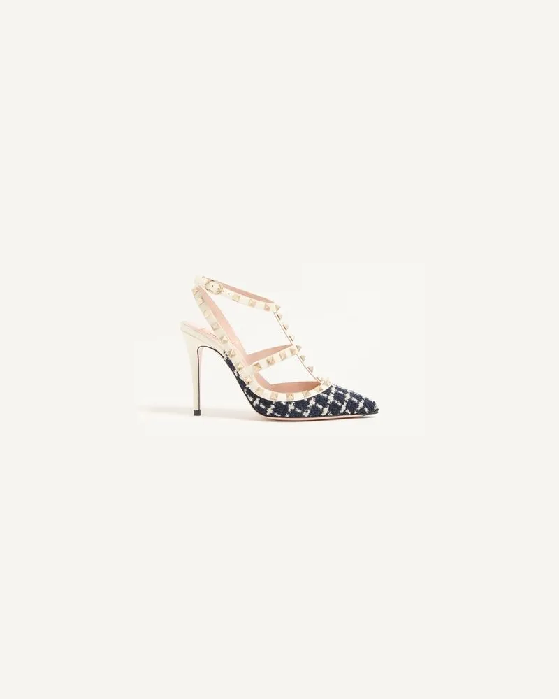Valentino Garavani Rockstud Pumps aus Bouclé-Stoff 100 mm Frau BLAU/ELFENBEIN Blau