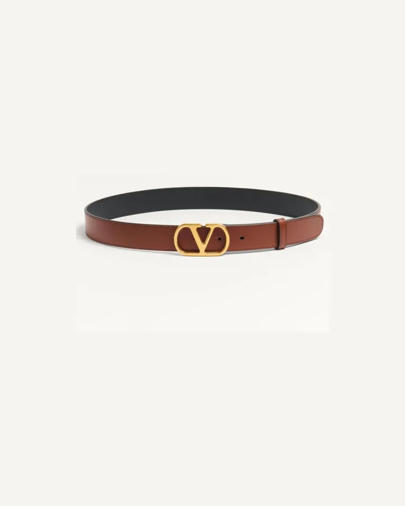 Valentino Garavani Vlogo Signature Gürtel Aus Glänzendem Kalbsleder 30 Mm Frau DEEP CARAMEL Deep